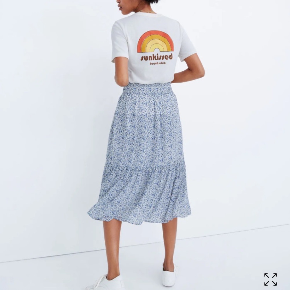 Madewell Tiered Peasant Flowy Blue & White Floral Midi Skirt, NWT Sz 2XL - Picture 10 of 13